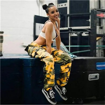 2021 Streetwear Camouflage Pants Hip Hop Cargo Pants Women High Waist Sweatpants Boyfriend Trousers Camo Pants Pantalon Femme