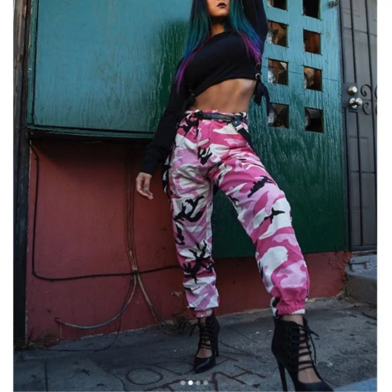 2021 Streetwear Camouflage Pants Hip Hop Cargo Pants Women High Waist Sweatpants Boyfriend Trousers Camo Pants Pantalon Femme