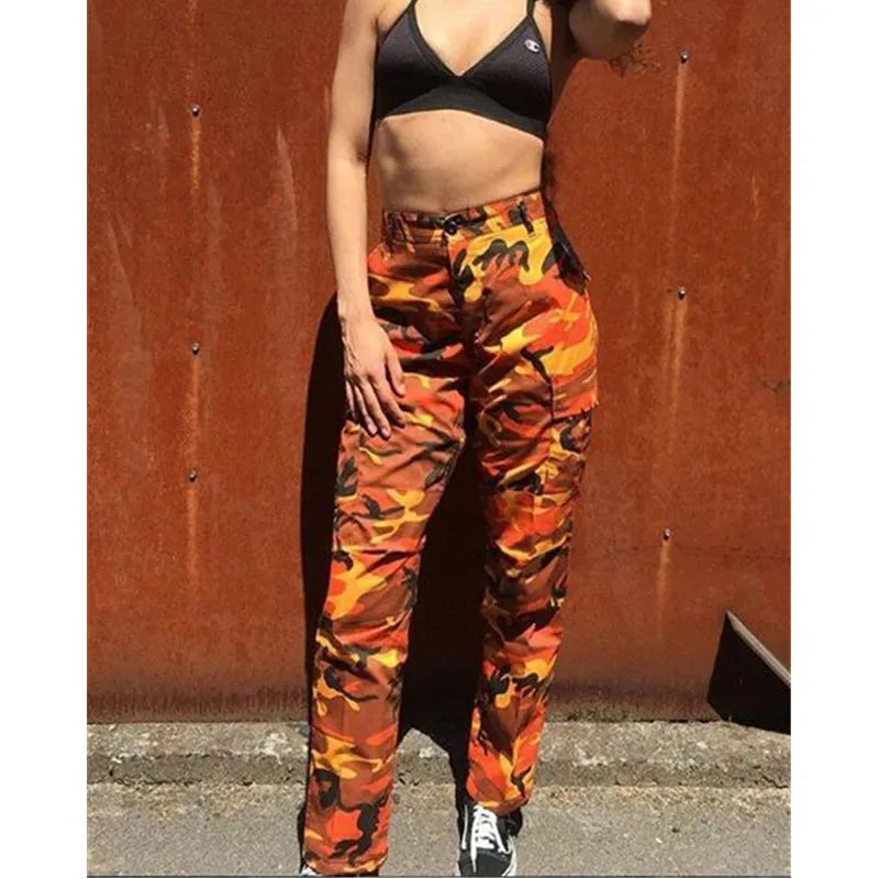 2021 Streetwear Camouflage Pants Hip Hop Cargo Pants Women High Waist Sweatpants Boyfriend Trousers Camo Pants Pantalon Femme