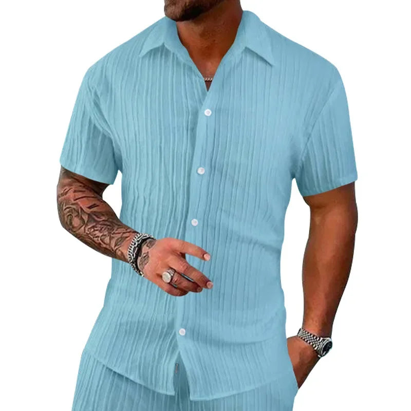 2024 European and American cross-border summer Amazon AliExpress men's shirt casual loose short-sleeved cardigan beach top