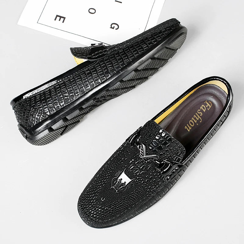Trendy Brand Men's Genuine Leather Shoes Luxurious Banquet Dress Shoes Men's Low Top Loafers Casual Walking Shoes Big Size:36-47