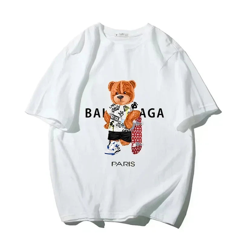 100%Cotton Women's T-Shirt for Women Bear Letter Printing Short Sleeve Summer Top Quality Luxury Brand Tees Female Streetwear