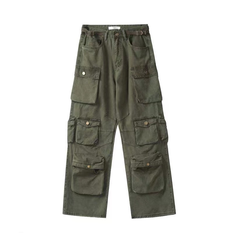 2023 American style retro street camouflage overalls women's hip-hop fried street wide-leg casual pants high street ins tide Y2K