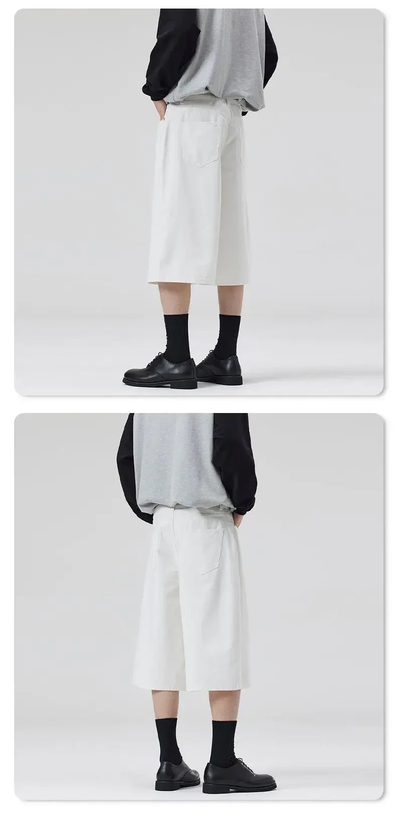100% Cotton White Jeans Summer Men's Shorts Baggy Wide-leg Casual Calf-length Denim Pants Oversized Loose Fashion Streetwear