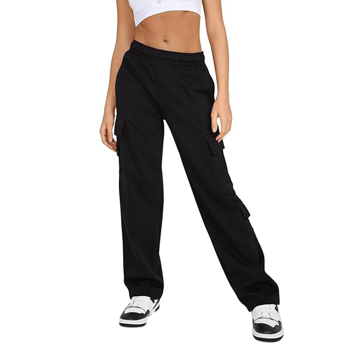 Womens Cargo Sweatpants Wide Leg Fleece Lined Pants For Women Fall Winter Baggy High Waisted Joggers Pant With Pockets Mujer