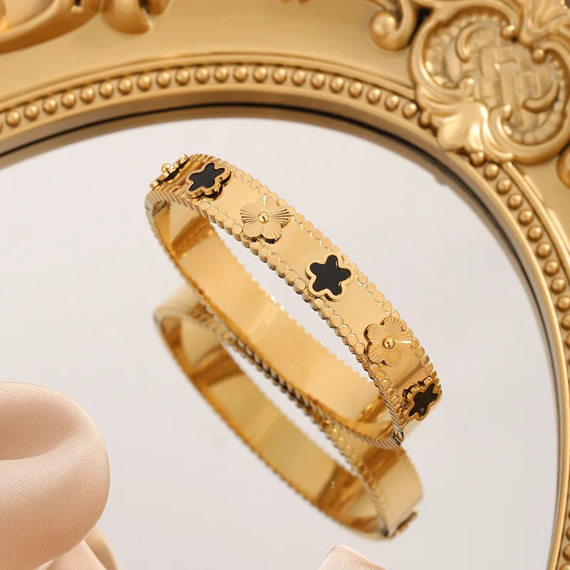 1Pc Fashion Flower Stainless Steel Bracelet Style Vintage Hand Jewelry