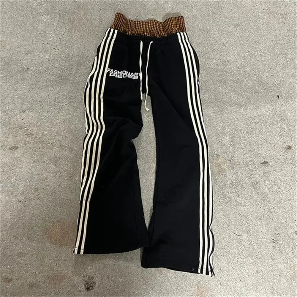 Y2K Retro Straight Pants Tracksuit Streetwear Pants Personalized Pant Leg Zipper Embroidery Hip Hop Casual Joggers Men Pants
