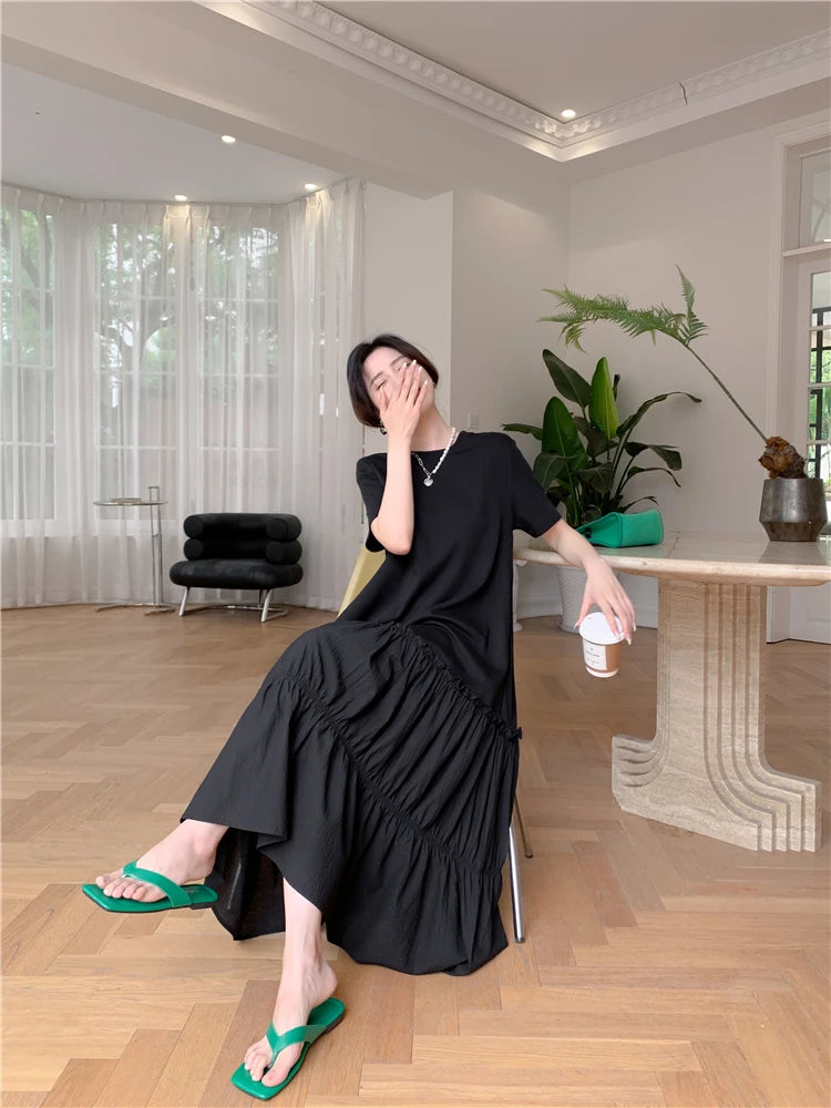 2023 Summer New Korean style dress Short Sleeve Dress Long Large