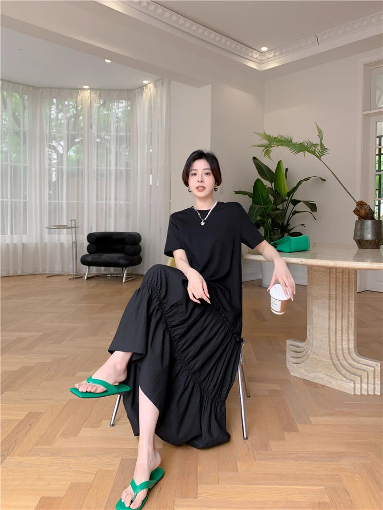 2023 Summer New Korean style dress Short Sleeve Dress Long Large