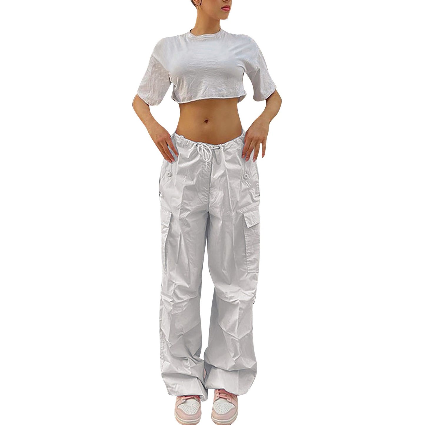 Y2K Women's Straight Cargo Pants With Pockets Loose Wide Leg Pants Hip Hop Sweatpants Casual Trousers Streetwear Pantalones
