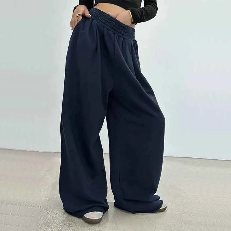 100% Cotton Loose Wide Leg Pants Women Fall Fashion Japanese High Waist Drawstring Casual Sweatpants Y2K Hip Hop Streetwear New