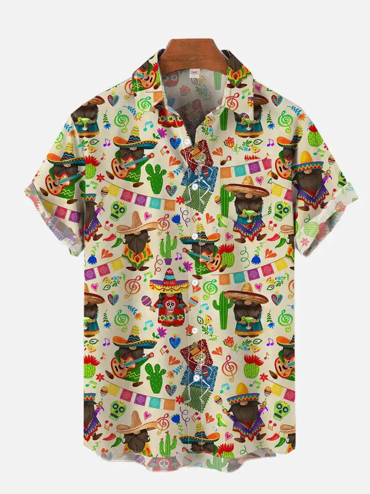 2024 Fashion Men's Hawaiian shirts Mexican Style Colorful Graffiti Art Poster Prints Short Sleeve Shirt Hawaii style clothing