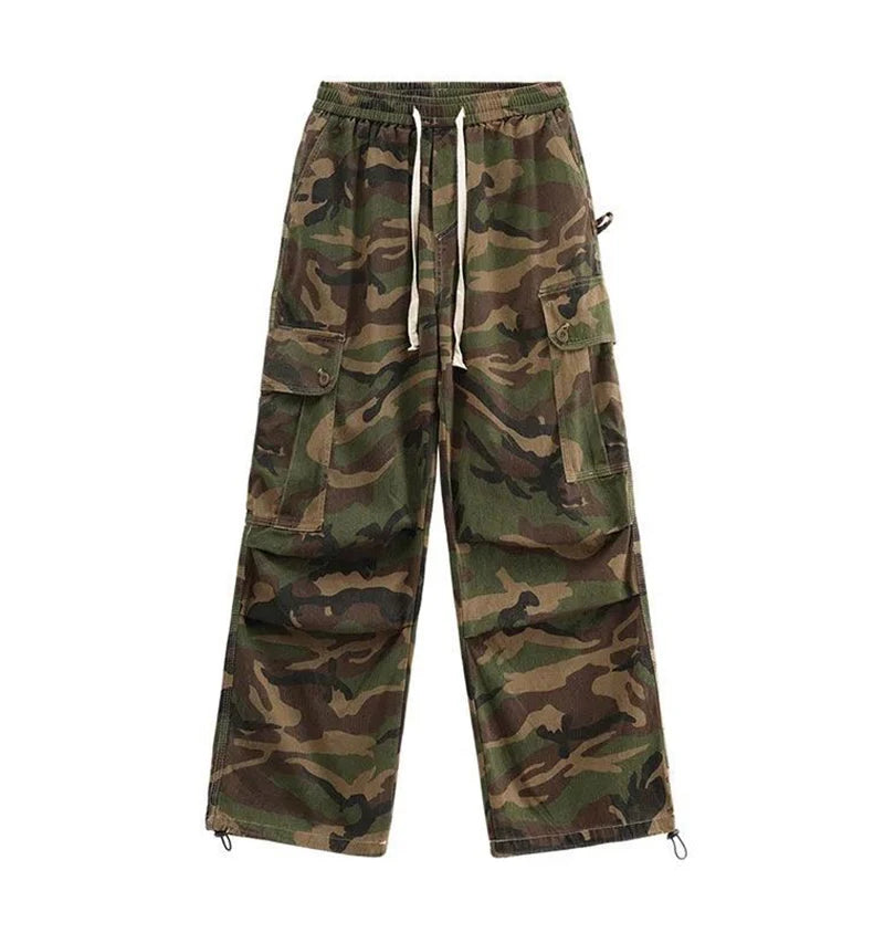 100% Pure Cotton Camo Cargo Pants Women Y2K Vintage Streetwear Joggers Sweatpants Bf Oversized Loose Hip Hop Wide Leg Trousers