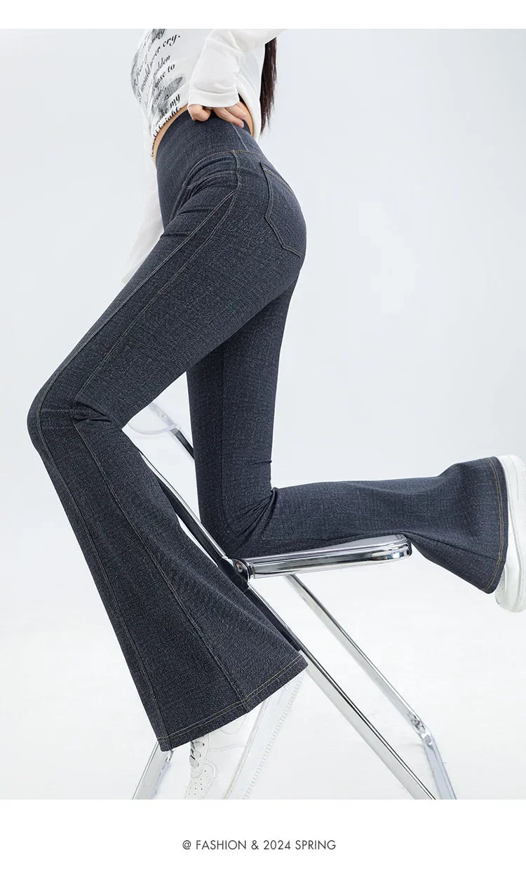 2024 New Women's Denim Shark Pants Outerwear Thin Leggings Bell-Bottom Tummy Control Underwear Summer Fashion