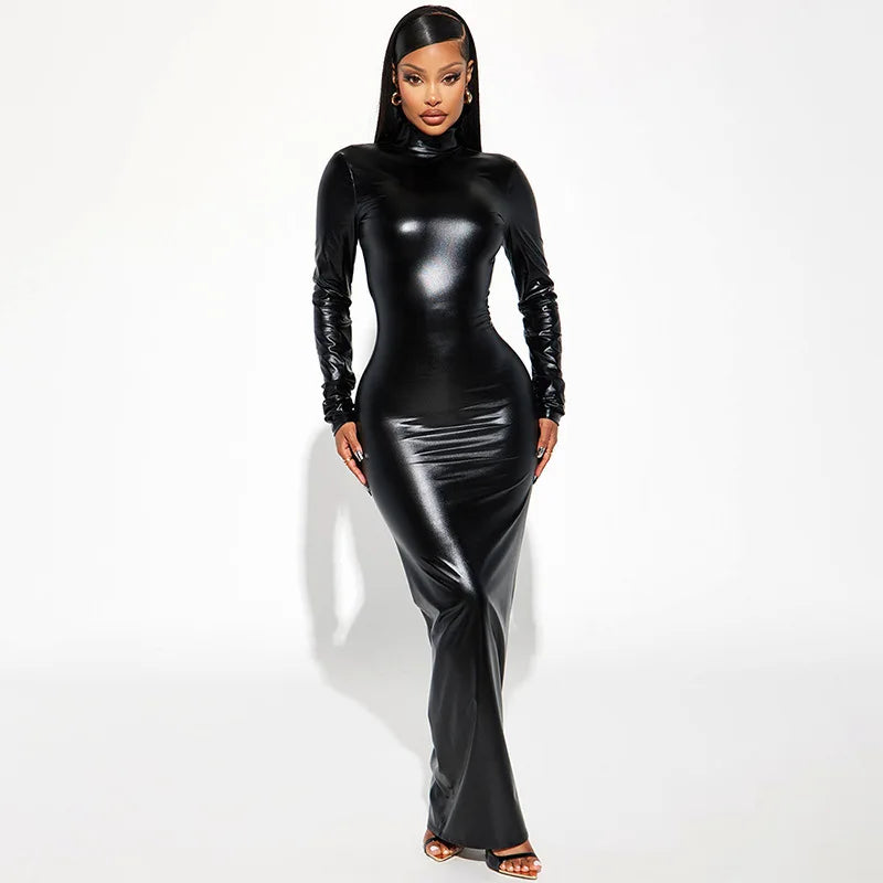 2024 Autumn And Winter New Fashionable Solid Color Metallic Sexy Bareback Tight Fit Slimming Dress for Women