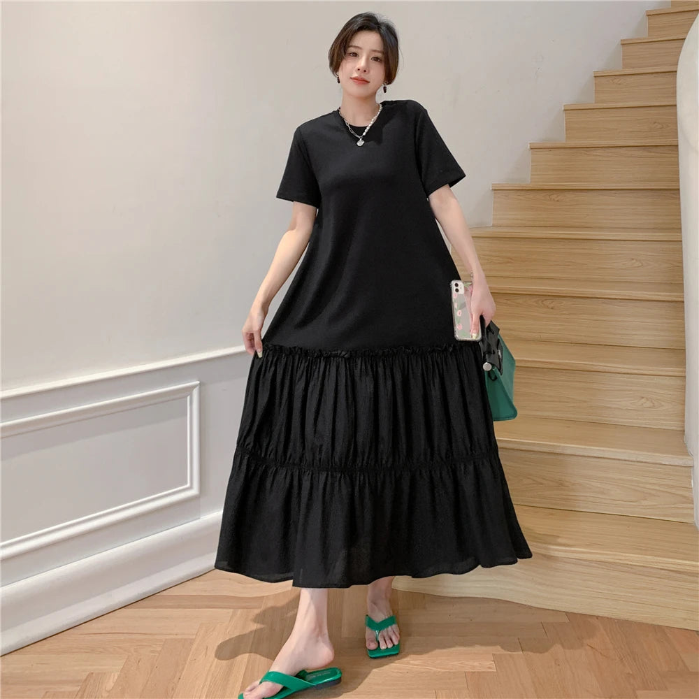 2023 Summer New Korean style dress Short Sleeve Dress Long Large