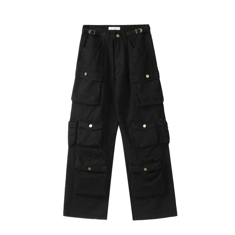 2023 American style retro street camouflage overalls women's hip-hop fried street wide-leg casual pants high street ins tide Y2K