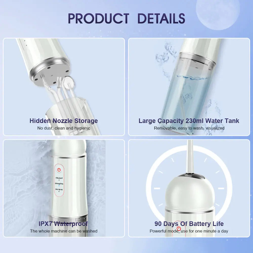 Xiaomi Youpin New Water Flosser Teeth Cleaner with 4 Nozzles Portable Dental Water Jet 3 Mode Irrigator Dental Teeth Cleaner