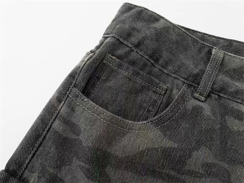 2023 American style retro street camouflage overalls women's hip-hop fried street wide-leg casual pants high street ins tide Y2K