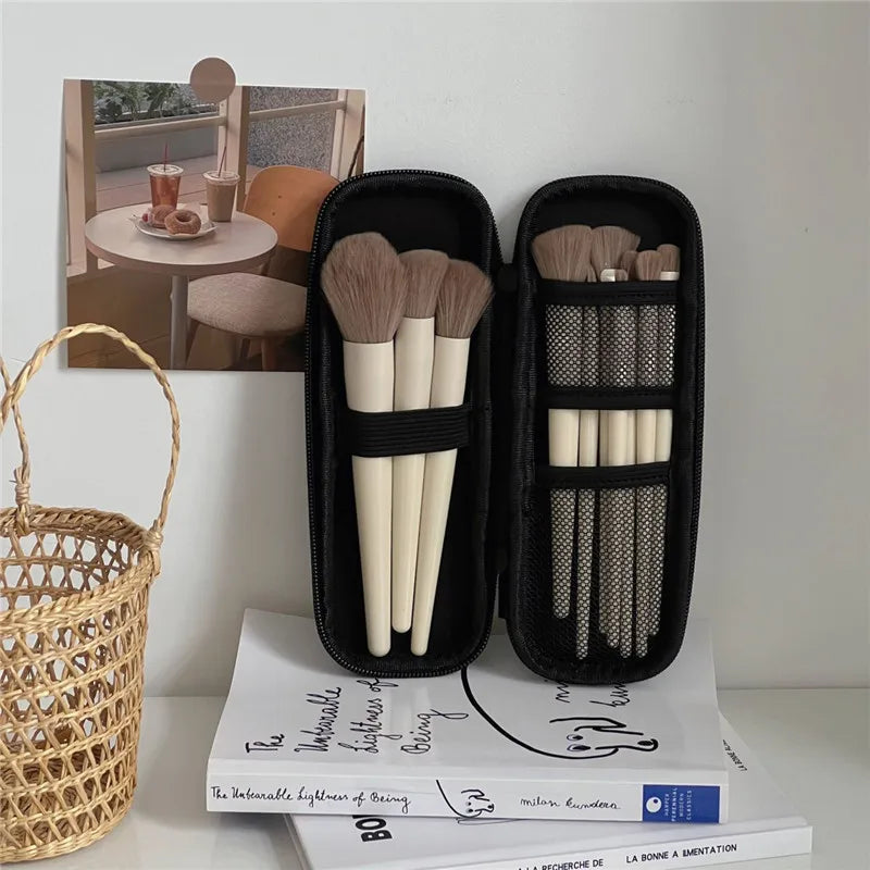 1pc Black Cosmetic Bag Waterproof Double Zipper Makeup Brushes Case Women Storage Bags Portable Travel Brush Holder Makeup Case