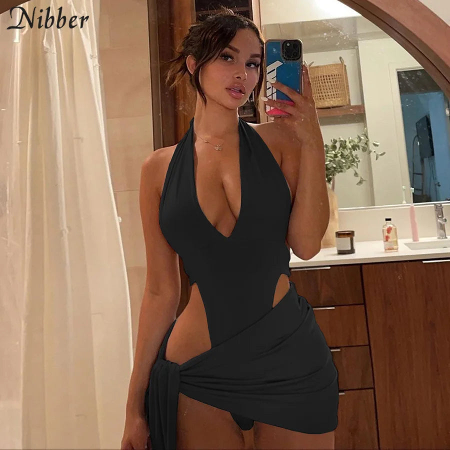 Nibber Sexy Beach Vacation Wear Basic Bikini Bodysuit Skirts 2 Two Piece Sets For Women's Clothing Suits  Swimsuit Female 2024