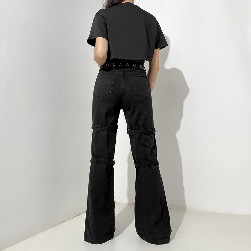 E-girl Gothic Black Cargo Pants Capri Women Low Waist Jeans Long Trousers Y2K Grunge Vintage Hip Hop Punk Harajuku Streetwear