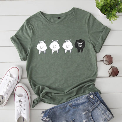 2024 Summer Female Tees Sheep Graphic T Shirts Short Sleeve T-Shirt Women's Tops Oversized Cotton Tshirt Women Clothing