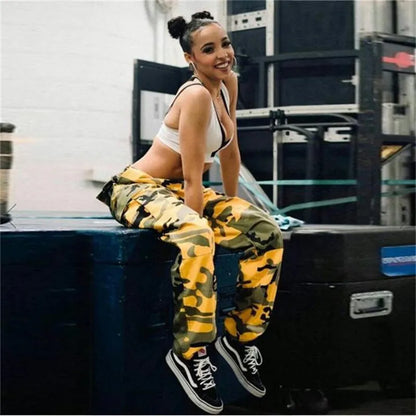 2021 Streetwear Camouflage Pants Hip Hop Cargo Pants Women High Waist Sweatpants Boyfriend Trousers Camo Pants  Pantalon Femme