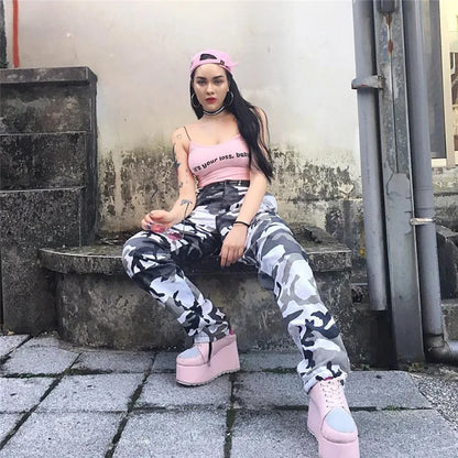 2021 Streetwear Camouflage Pants Hip Hop Cargo Pants Women High Waist Sweatpants Boyfriend Trousers Camo Pants  Pantalon Femme