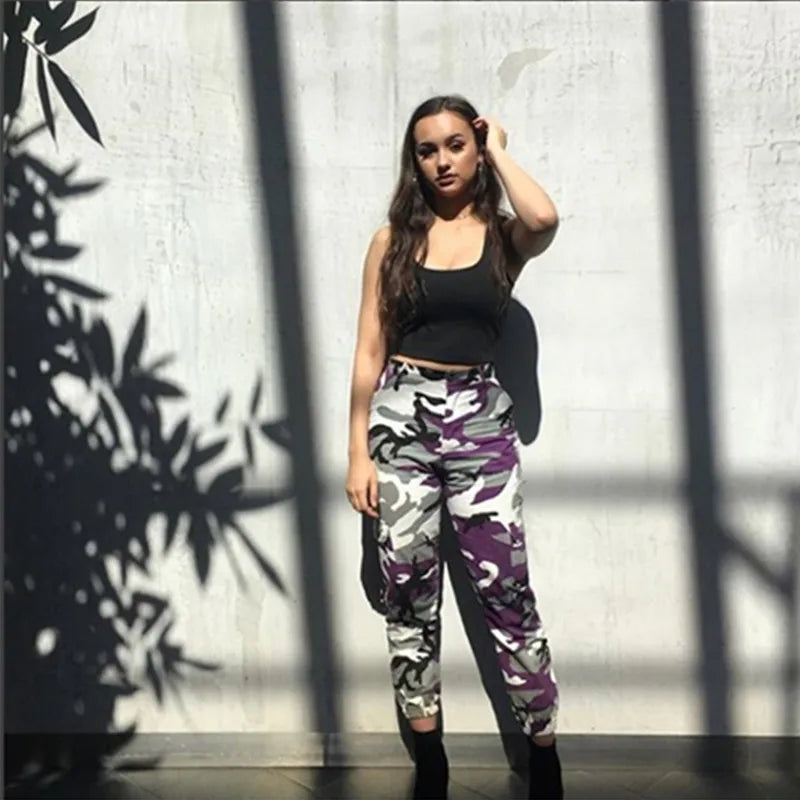 2021 Streetwear Camouflage Pants Hip Hop Cargo Pants Women High Waist Sweatpants Boyfriend Trousers Camo Pants  Pantalon Femme