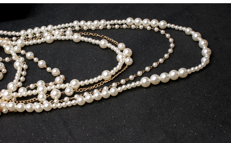 New MOON GIRL Multi-layer Simulated Pearls Chain Long Necklace Trendy Statement Choker Necklace for women Fashion Jewelry