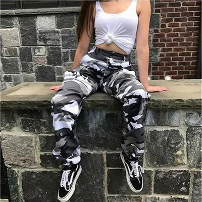 2021 Streetwear Camouflage Pants Hip Hop Cargo Pants Women High Waist Sweatpants Boyfriend Trousers Camo Pants  Pantalon Femme