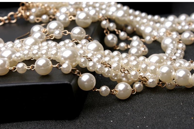 New MOON GIRL Multi-layer Simulated Pearls Chain Long Necklace Trendy Statement Choker Necklace for women Fashion Jewelry