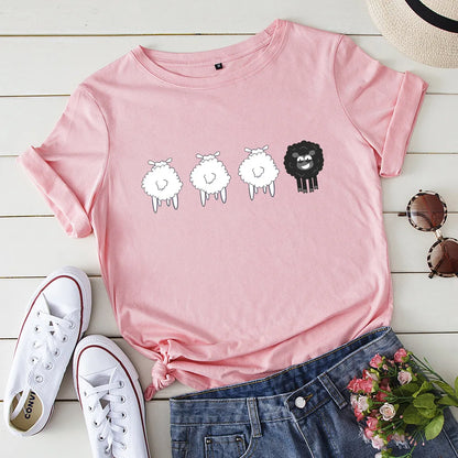 2024 Summer Female Tees Sheep Graphic T Shirts Short Sleeve T-Shirt Women's Tops Oversized Cotton Tshirt Women Clothing