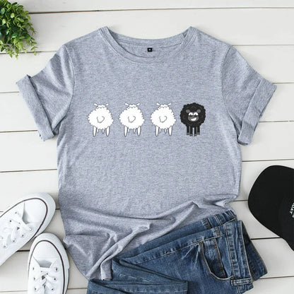 2024 Summer Female Tees Sheep Graphic T Shirts Short Sleeve T-Shirt Women's Tops Oversized Cotton Tshirt Women Clothing