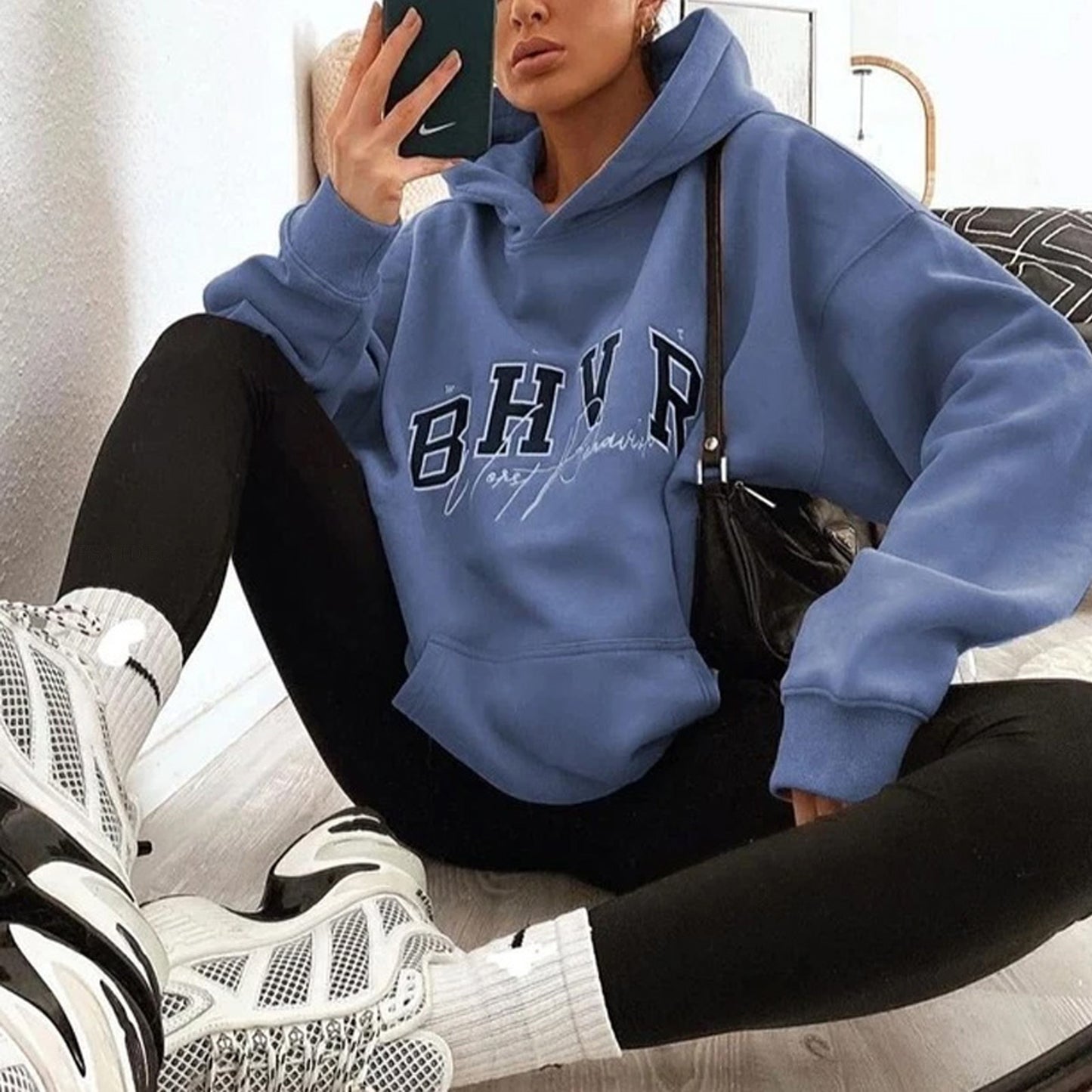 Harajuku Fashion Casual Women's Hoodie Autumn Winter Bhvr Game Letter Printing Plus Fleece Warm Long Sleeve Y2k Pullover Hoodie