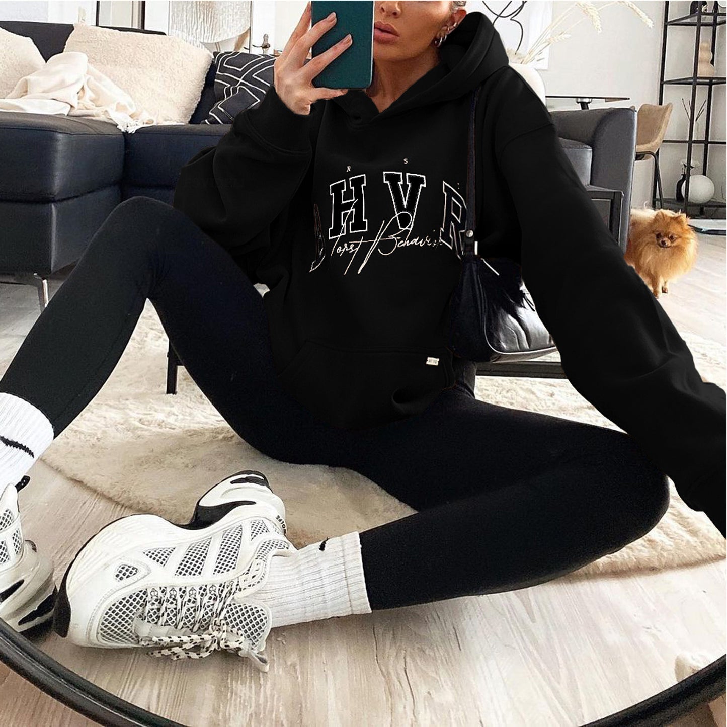 Harajuku Fashion Casual Women's Hoodie Autumn Winter Bhvr Game Letter Printing Plus Fleece Warm Long Sleeve Y2k Pullover Hoodie