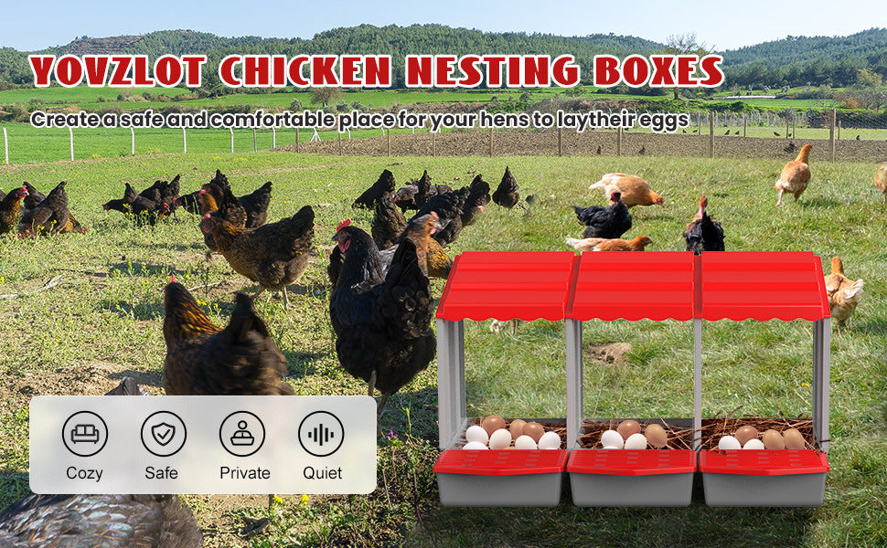 1/2/3/4 Compartment Roll Out Nesting Box for Chickens Hens | Heavy Duty Chicken Coop Nesting Box with Lid Cover to Protect Eggs