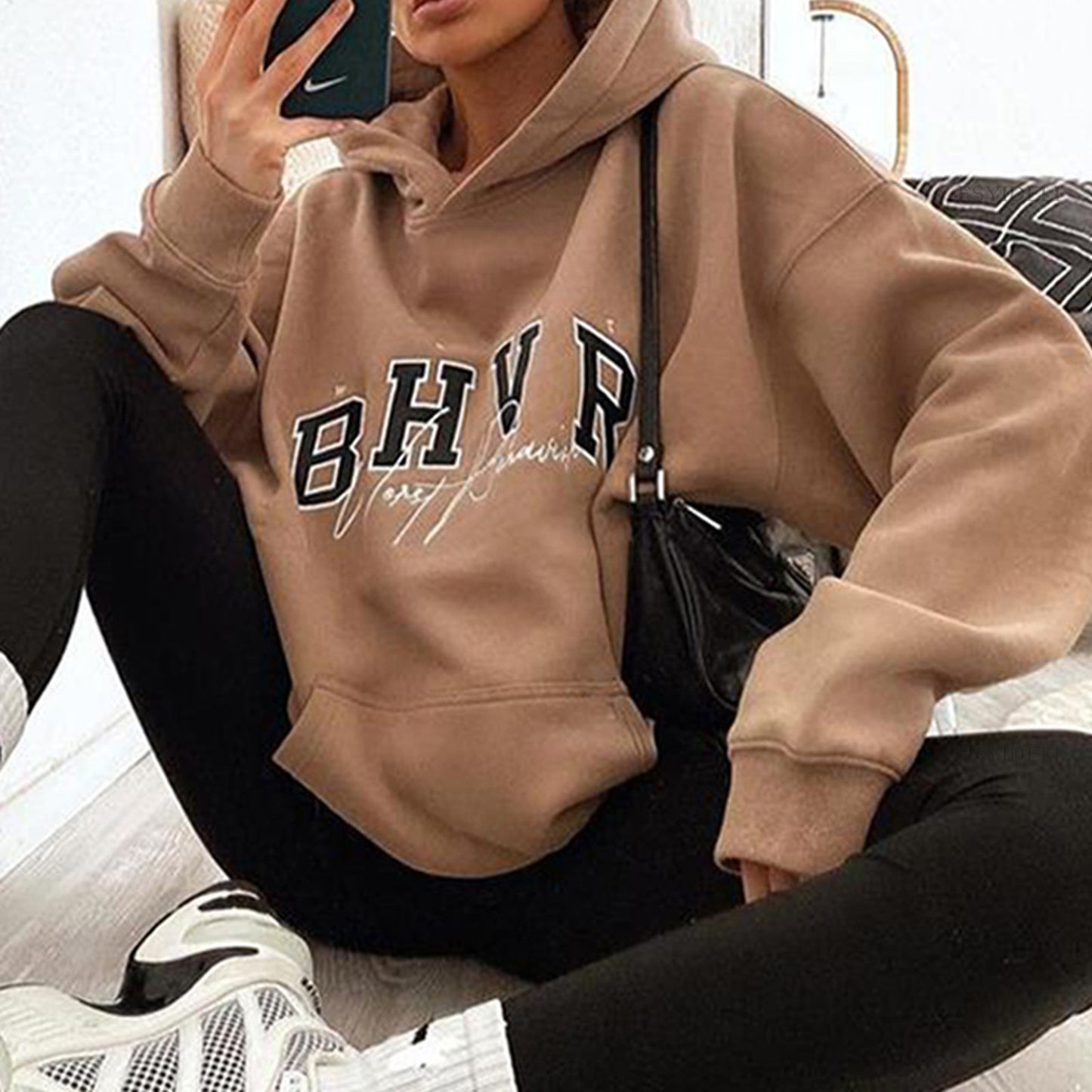 Harajuku Fashion Casual Women's Hoodie Autumn Winter Bhvr Game Letter Printing Plus Fleece Warm Long Sleeve Y2k Pullover Hoodie