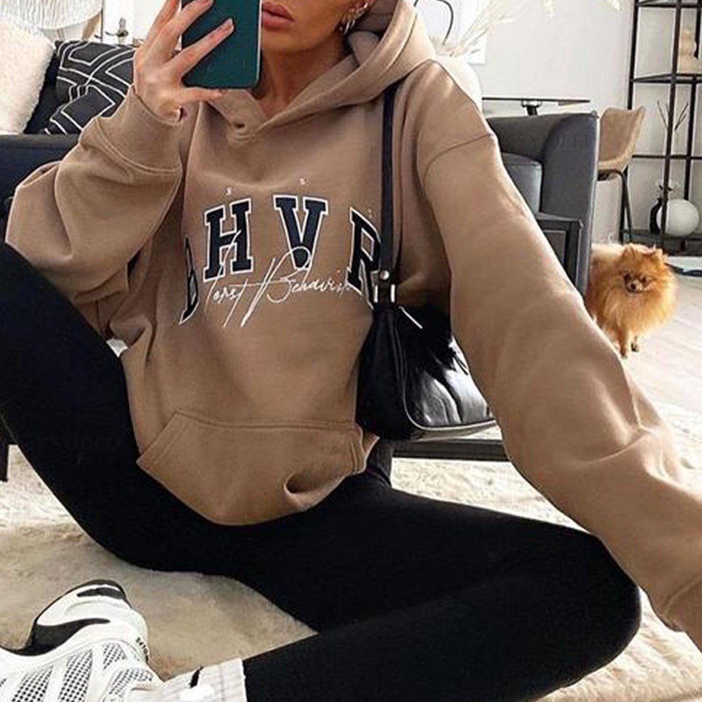 Harajuku Fashion Casual Women's Hoodie Autumn Winter Bhvr Game Letter Printing Plus Fleece Warm Long Sleeve Y2k Pullover Hoodie