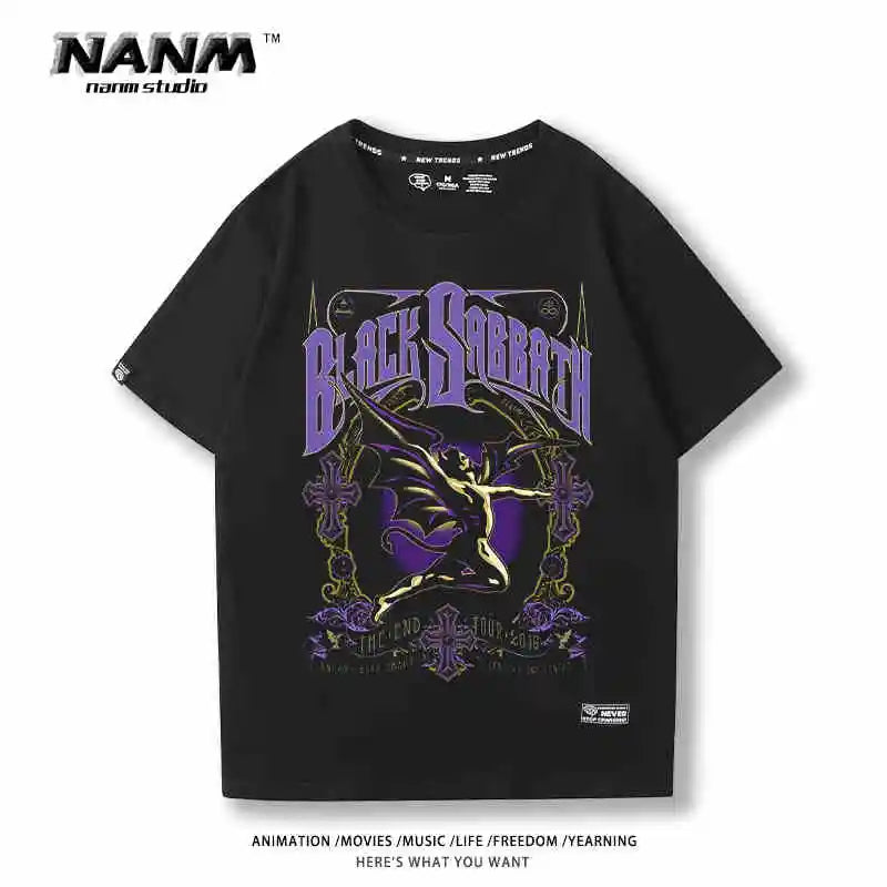 2024 New Black Sabbath Rock Band T-shirt Boys Theme Printed European and American Trend Summer Cotton Short Sleeve