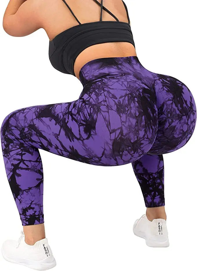 Women Cross Waist Leggings Seamless Tie Dye Leggings High Waist Hip Liftting Gym Workout Running Fashion High Elastic Knit Pants