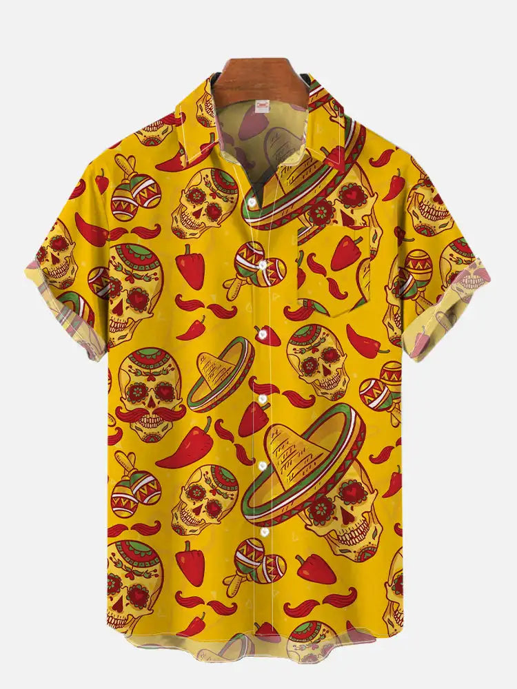 2024 Fashion Men's Hawaiian shirts Mexican Style Colorful Graffiti Art Poster Prints Short Sleeve Shirt  Hawaii style clothing