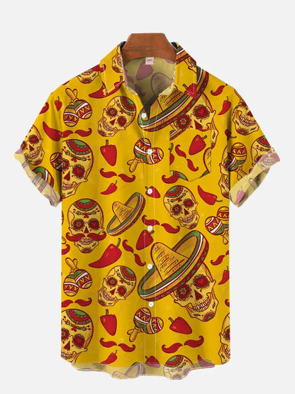 2024 Fashion Men's Hawaiian shirts Mexican Style Colorful Graffiti Art Poster Prints Short Sleeve Shirt  Hawaii style clothing