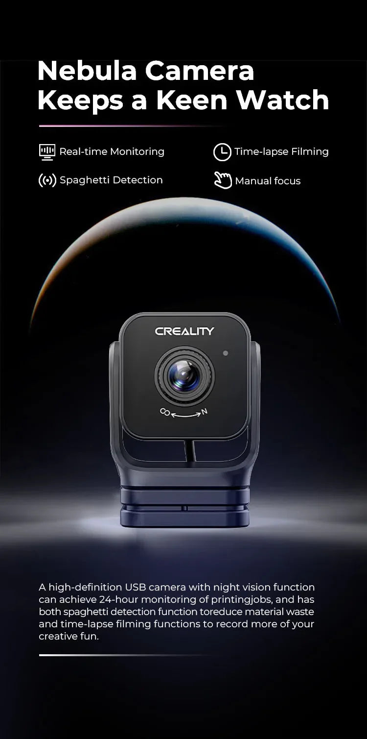 Creality Nebula Camera Upgrade 3D Printer Real-time Monitoring Time-lapse Filming Spaghetti Detection Manual Focus USB Interface