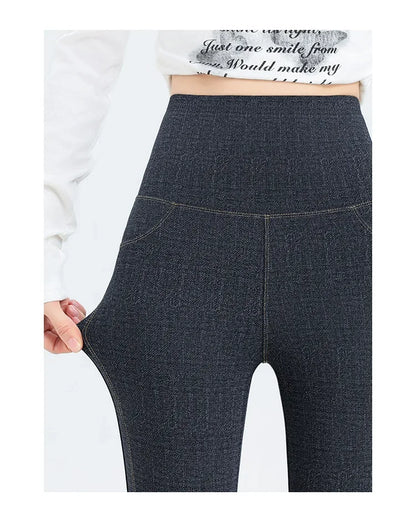 2024 New Women's Denim Shark Pants Outerwear Thin Leggings Bell-Bottom Tummy Control Underwear Summer Fashion