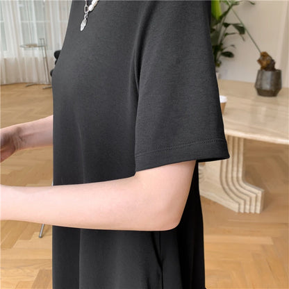 2023 Summer New Korean style dress  Short Sleeve Dress Long Large