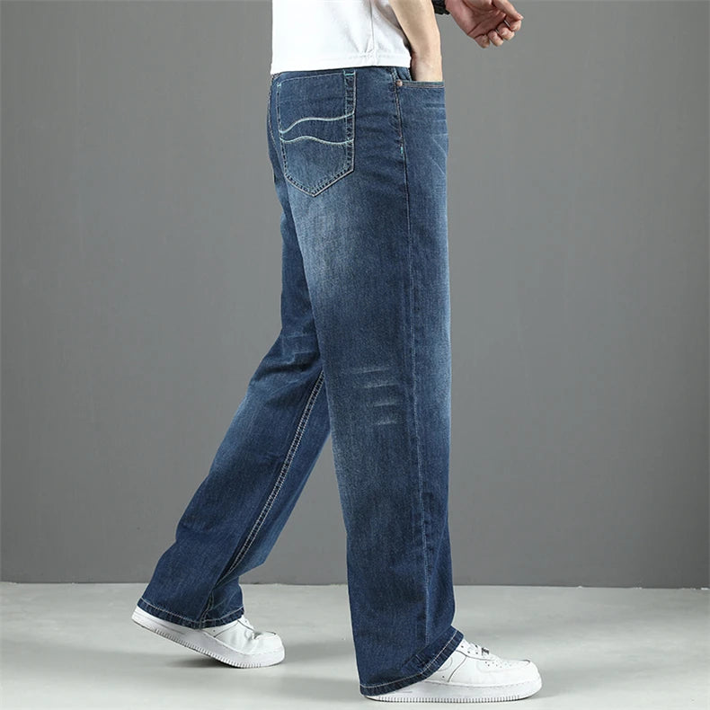 100% Cotton Men's Summer Thin Jeans Classic Straight Baggy Denim Pants Brand Comfortable Casual Trousers Plus Size 42 44 46 48