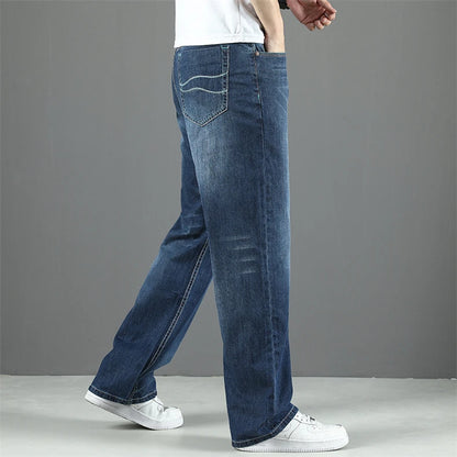 100% Cotton Men's Summer Thin Jeans Classic Straight Baggy Denim Pants Brand Comfortable Casual Trousers Plus Size 42 44 46 48