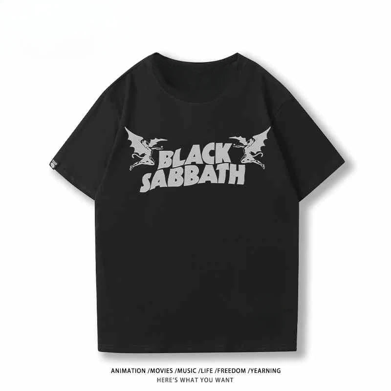 2024 New Black Sabbath Rock Band T-shirt Boys Theme Printed European and American Trend Summer Cotton Short Sleeve